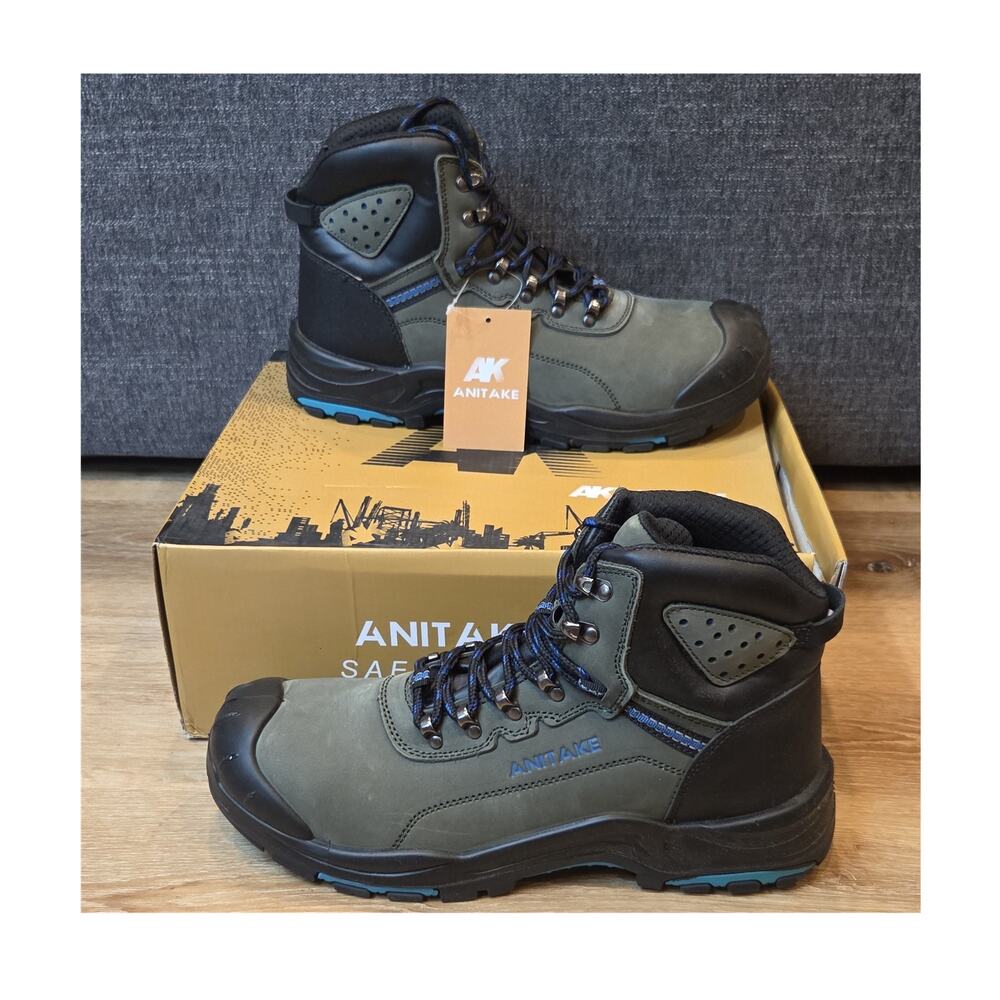 AK Anitake Steel Toe Work Boots Gray Men's Size 12 Slip & Oil Resistant Safety